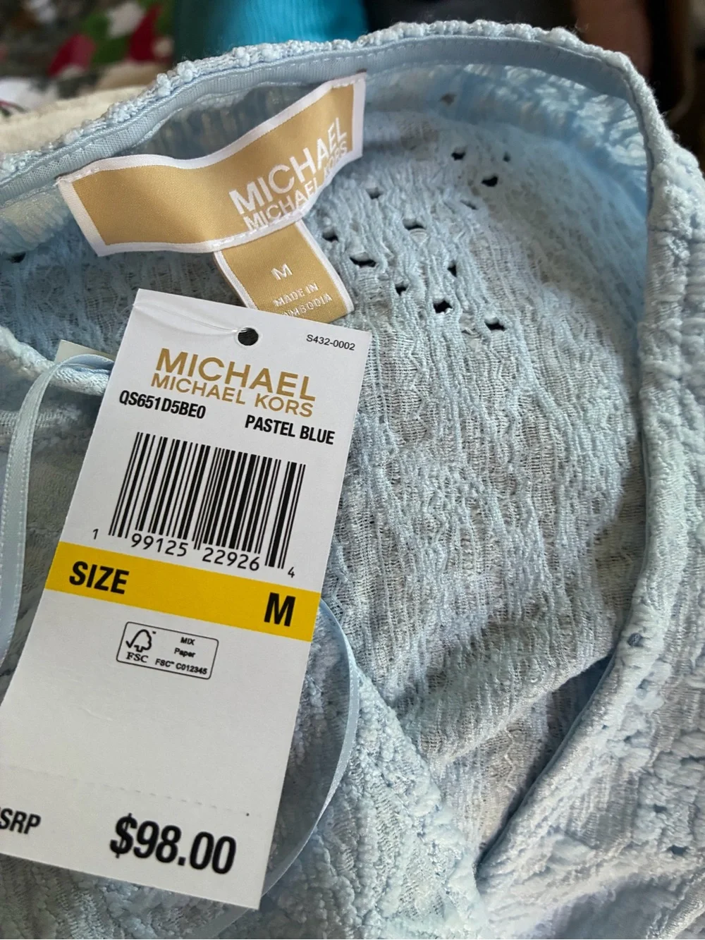 Michael Kors Pale Blue Floral Eyelet Tie-Front Camisole